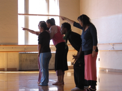 Carol Swann with students in the studio